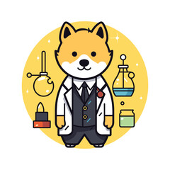 Cool Scientist Dog in Lab Coat – Cute Cartoon Animal Chemist Vector Illustration
