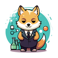 Cool Scientist Dog in Lab Coat – Cute Cartoon Animal Chemist Vector Illustration
