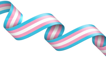 A dynamic illustration featuring a flowing ribbon in the iconic blue, pink, and white stripes of the transgender pride flag, symbolizing identity, acceptance, and graceful movement.