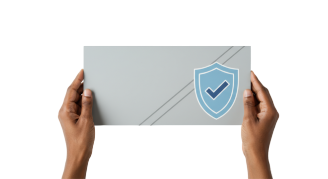 Isolated Hands Holding Shield with Check Mark