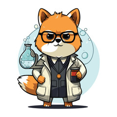 Cool Scientist Dog in Lab Coat – Cute Cartoon Animal Chemist Vector Illustration
