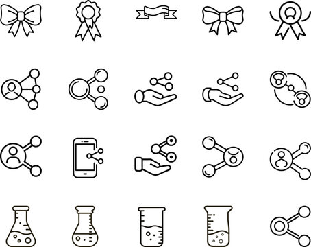 Collection of network science and award vector icons isolated on transparent background
