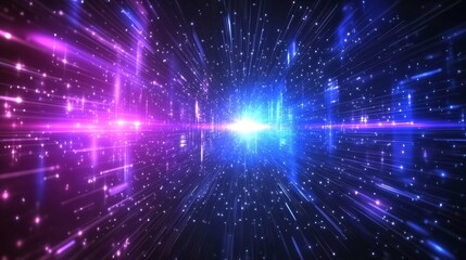 Fototapeta premium Futuristic Digital Landscape with Glowing Purple and Blue Connections in a High-Tech Environment