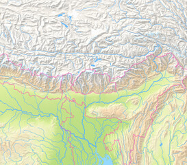 Map of Bhutan and surrounding countries without any labels