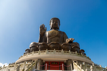 Lantau Island, Hong Kong 10-20-2024 The amazing bronze statue of Tian Tan Buddha or Big Buddha in the village of Ngong Ping, which is one of Hong Kong most popular tourist attractions at Lantau Island