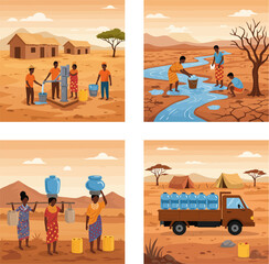 Obraz premium Vector design illustration of drought disaster in the African region