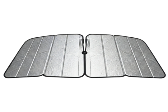 Reflective sunshade for protecting car interiors from heat isolated on a transparent background