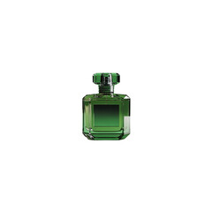 A stylish green glass bottle of men's cologne or perfume.