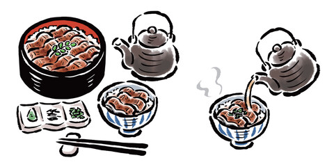 ひつまぶし　筆タッチ手描きイラスト