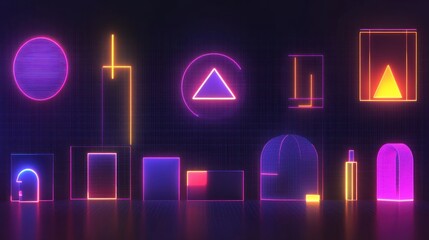 Geometric neon shapes, digital art