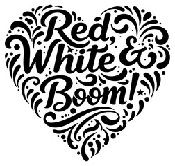 Fototapeta premium Red. white. and boom heart-shaped graphic design. Decorative lettering with swirls and flourishes. Design for prints. apparel. or digital use. Design element -