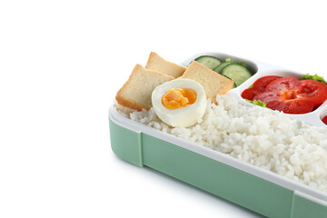 Lunchbox with delicious food isolated on white background