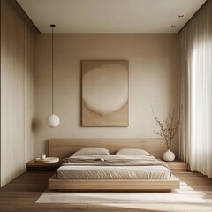 Minimalist bedroom in warm tones