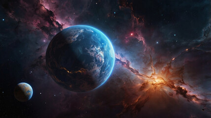 Obraz premium Glowing Nebula with Sphere Planet