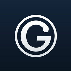 a white stylized letter _G_ enclosed within a white circle all set against a dark blue background