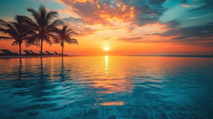 Tropical sunset poolside paradise