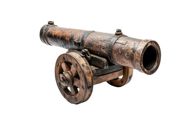 Cannon is sitting on a wooden cart