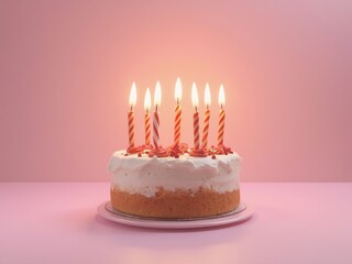 Colorful birthday cake with glowing candles; joyful celebration of life and happiness