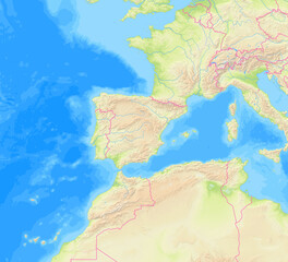 Map of Spain and surrounding countries without any labels