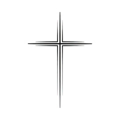 Silver cross on black ground isolated on transparent background