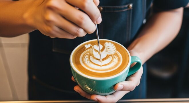 Latte art tutorial barista making coffee swan design closeup