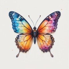 Colorful butterfly with vibrant wings showcasing a rainbow gradient in artistic display against a simple background