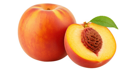 Isolated Peach Fruit with Halved Section