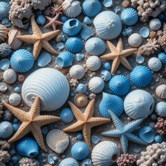Underwater treasures showcase vibrant seashells and starfish in a serene coastal environment