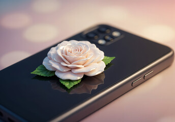 volumetric flower on the mobile phone case . Generative AI