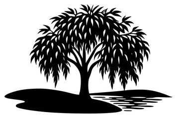 Weeping willow tree by water silhouette