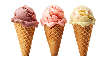 Ice Cream Cones, Waffle Cone Ice Cream, Triple Scoop Ice Cream, Assorted Ice Cream Flavors, Frozen Dessert Cones