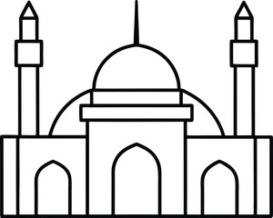 Central European Mosque with Minimalist Style vector line art illustration