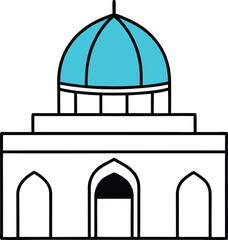 Central Asian Mosque with Turquoise Dome vector line art illustration