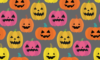 colorful scary pumpkins seamless pattern grey background halloween festive design for web textile decor digital illustration