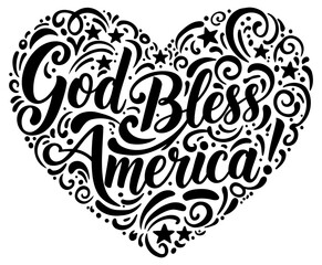 Fototapeta premium God Bless America heart-shaped graphic design. Patriotic design with a heart shape. General public. Decorative graphic design for general use -