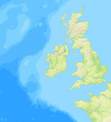 Map of Ireland and surrounding countries without any labels