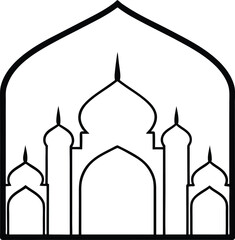 Islamic Arches Framing a Mosque  vector line art illustration