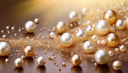輝くパールと砂金のアクセントに程よいグラデーション、デスクトップ画面、ややスタイリッシュに仕上げた背景画像 Generated by AI