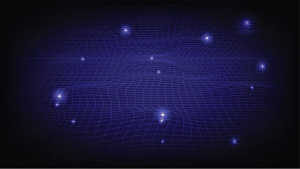 Abstract Purple Grid Wavy Lines with Scattered Glowing Points