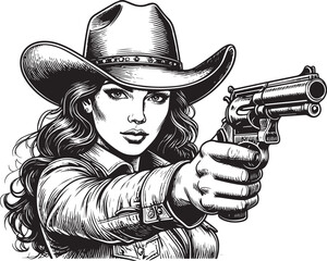 cowgirl pointing a gun vector illustration