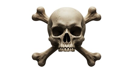 Human skull and crossbones isolated on white background