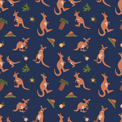 Kangaroo and Joey Seamless Pattern Illustration. Design for fabric, textile, wallpaper, packaging	