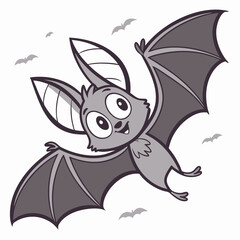 Cartoon Bat Silhouette with Big Ears and Cute Expression
