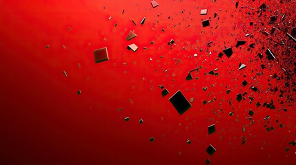 Abstract shattered squares on a red background