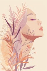 Abstract Portrait with Floral Elements