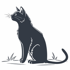 Simple Sitting Cat Silhouette on White Background
