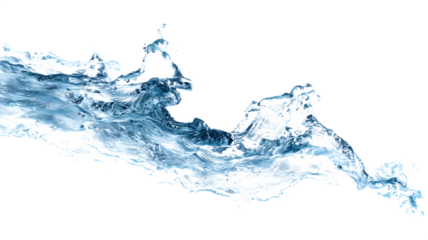 Abstract representation of water splash with blue tones and graphic lines isolated on white transparent background