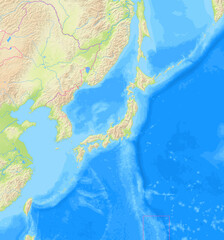 Map of Japan and surrounding countries without any labels