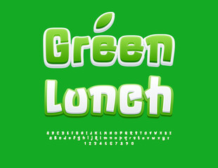 Vector Healthy template Green Lunch. Comic White and Green Font. Trendy Alphabet Letters and Numbers set.