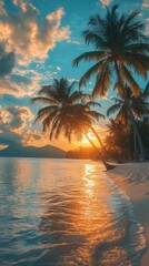 Tropical Island Sunset Beach Landscape – Perfect for Travel & Nature Backgrounds